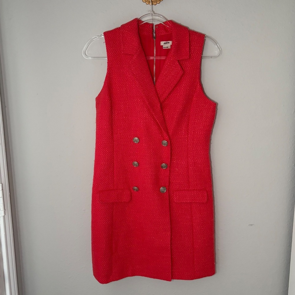 Jason Wu Red Tweed Sleeveless Double Breasted Blazer Mini Dress Sz S